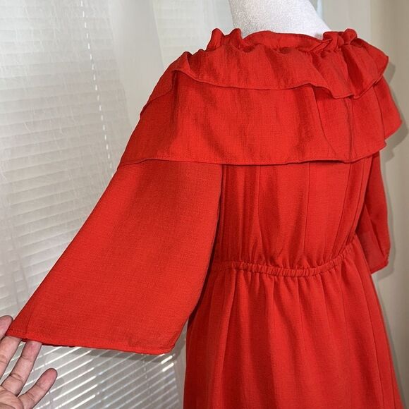 Jack by BB Dakota M Vibrant Poppy Red On or Off Shoulder Ruffle Mini Dress - Picture 10 of 16